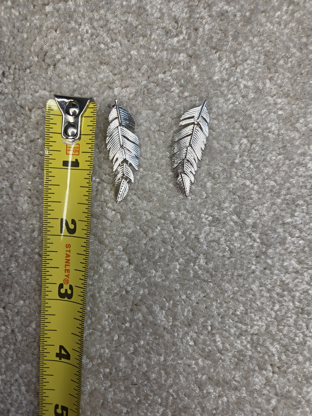 Feather Shaped Silver Tone Earrings - Picture 4 of 4